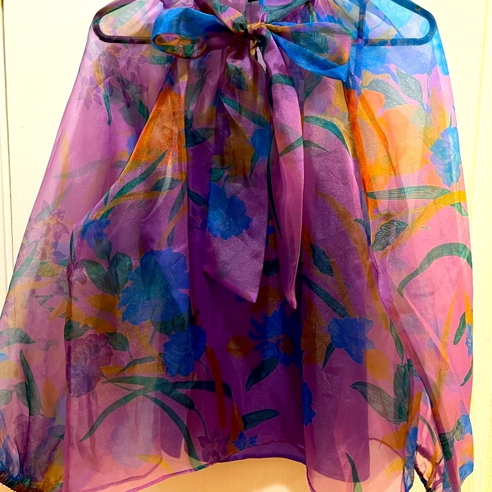 Floral Sheer Blouse with Bow